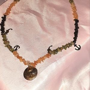 Chipped stone, metal, stainless steel bracelet